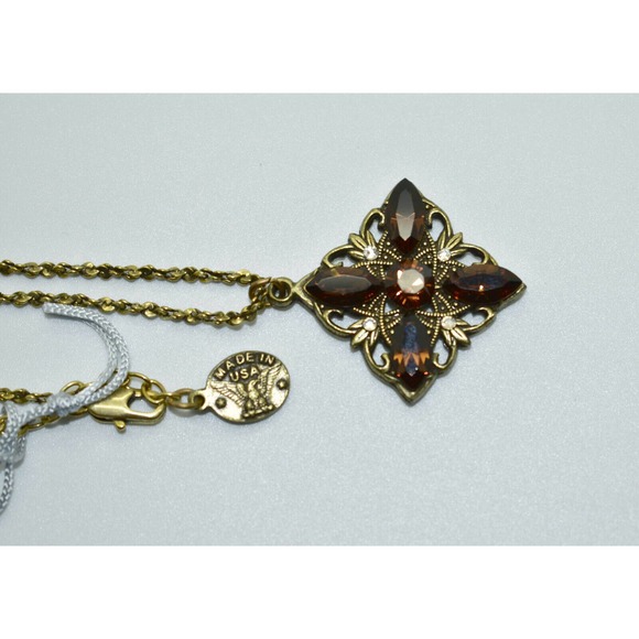 A4 NWT ANNE KOPLIK DESIGNS Gold Tone Swarovski Brown Crystal Pendant Necklace - Picture 3 of 5